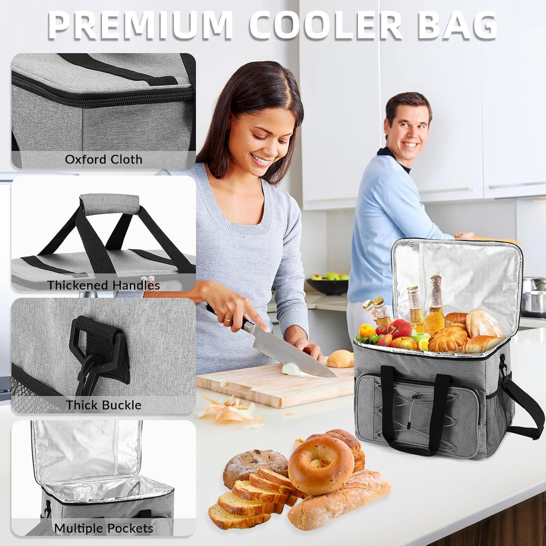 30L Kühltasche, Kühlbox, Isoliertasche, Picknicktasche für Essen und Getränke, Faltbar Wasserdicht O