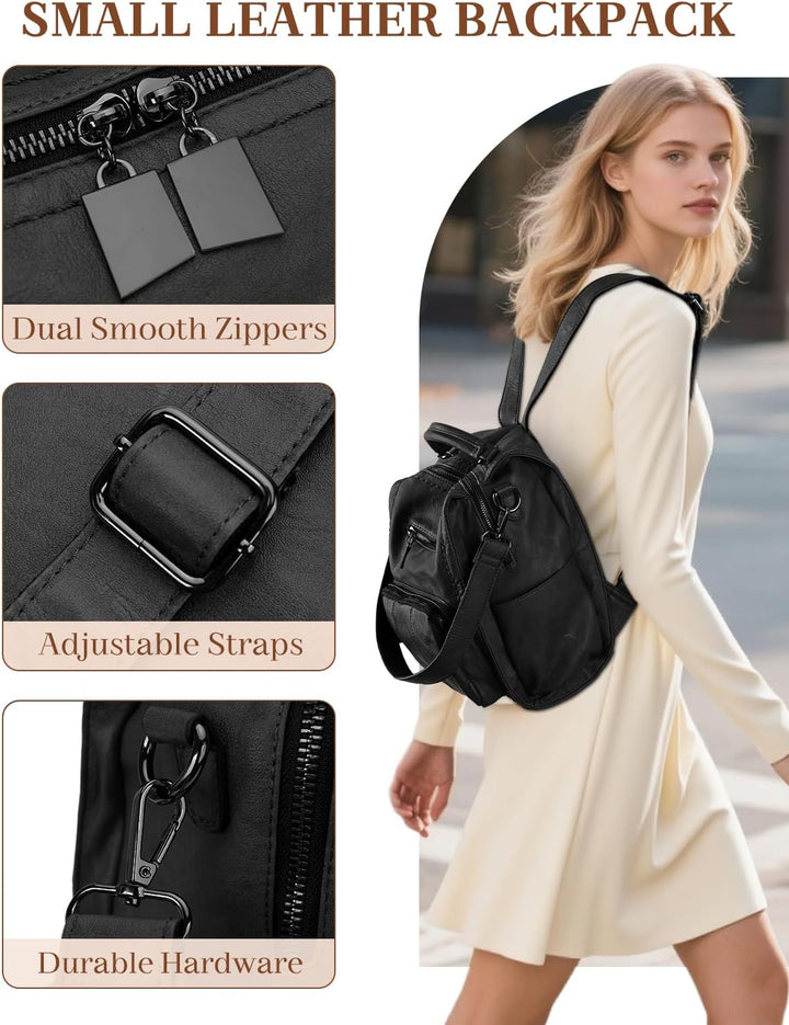 RAVUO Damen Rucksack,PU Leder Rucksack Mode Rucksäcke Rucksackhandtaschen Schulrucksäcke Reise Daypa