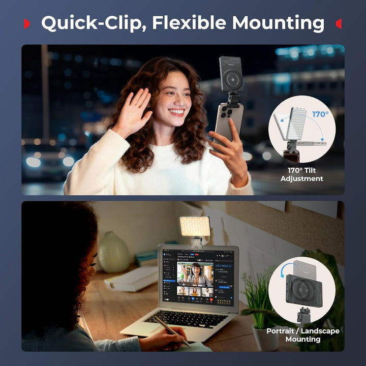 SMALLRIG M3 Magnetisches Selfie-Telefon-LED-Videolicht mit Clip, 120 LEDs 2000mAh Wiederaufladbar, 2