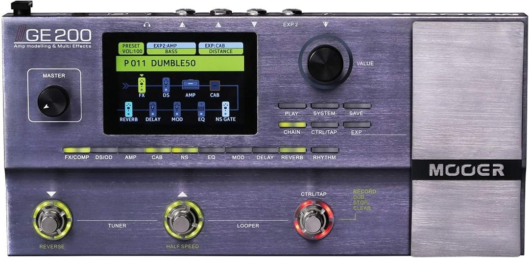 Mooer GE200 Multi-Effect Guitar Pedal, Grey Single, Single