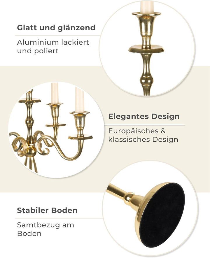 Gräfenstayn® Kerzenleuchter ALU 1, 3 oder 5-armig - 40/60/80cm - Silber, Schwarz, Weiss, Gold (Gold,
