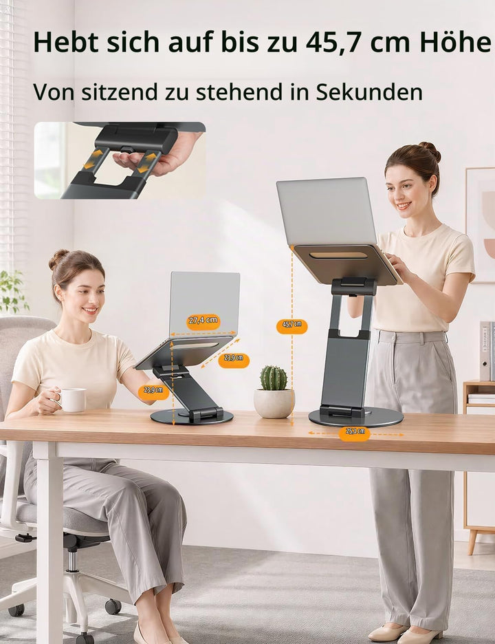 NULAXY Ausziehbare Laptop Ständer mit 360 Drehbarer Basis, Ergonomischer Laptopständer Höhenverstell