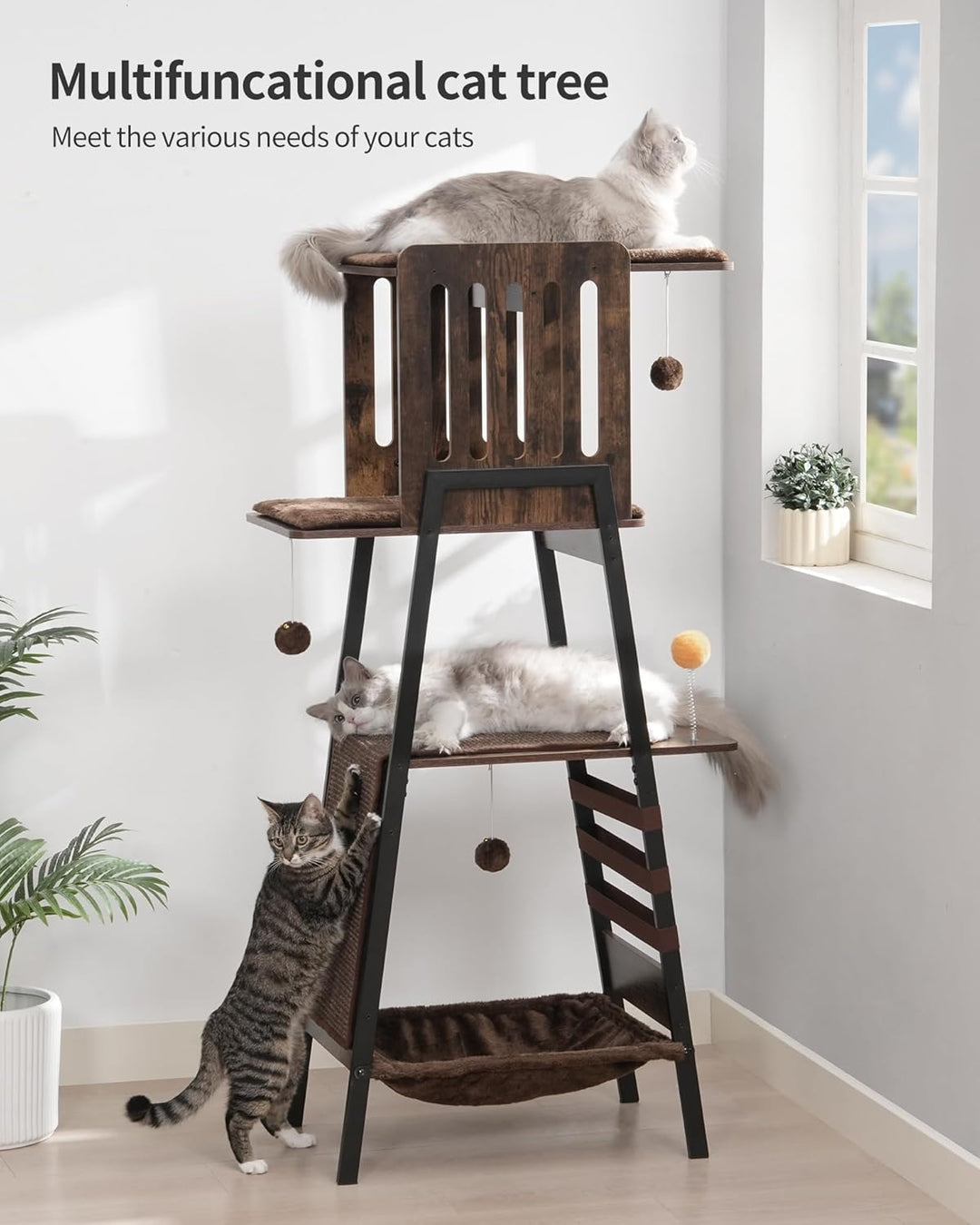 FourFurPets 147 cm Kratzbaum, Kratzbaum Grosse Katzen stabil, moderner katzenbaum für drinnen, hoher
