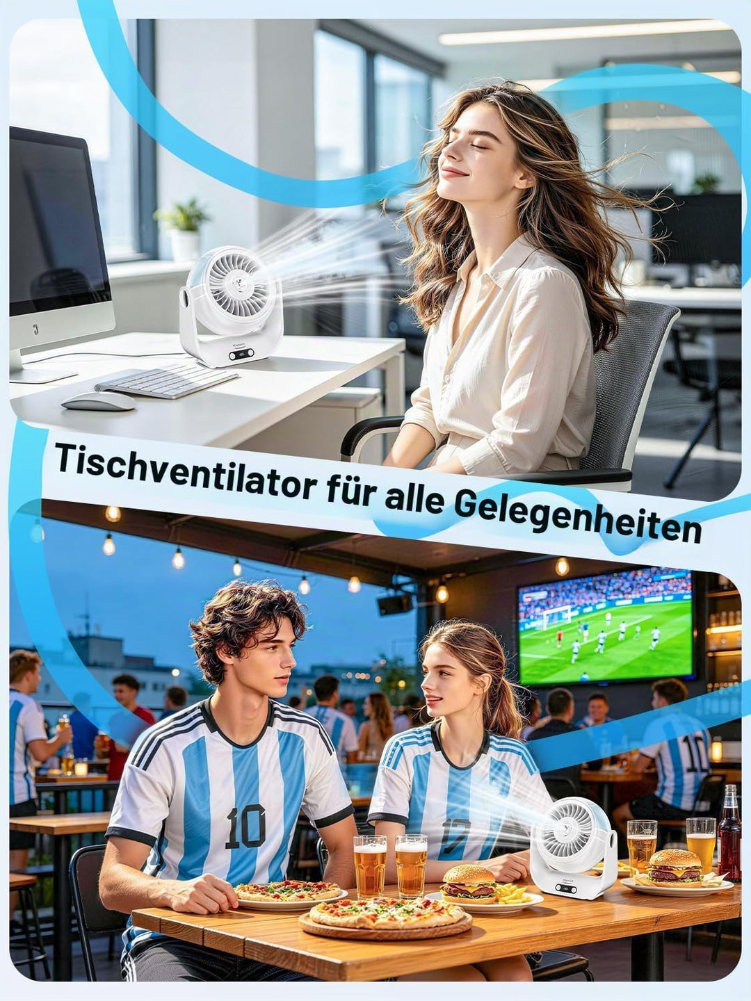 Kssvzz Tischventilator Leise mit Wasserkühlung - 5000mAh USB Ventilator Akku mit 5 Stufen, LED-Anzei