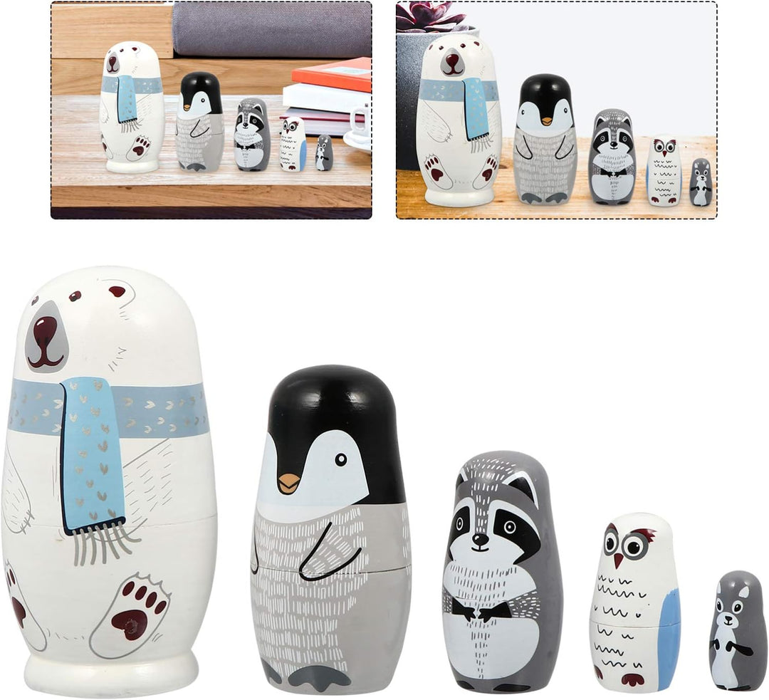 HEALLILY 5 Stück Matryoshka Babuschka Holz Klassisch Russische Matroschka Puppen Bär Figur Verschach