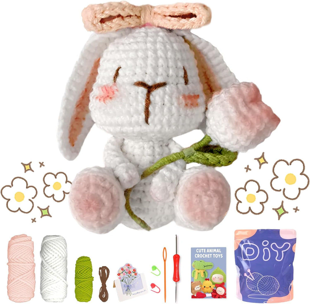 YAMAXIN Häkelset für Anfänger, Kaninchen, Blume, Tier, einfaches Erlernen des Anfängers, Strickset u