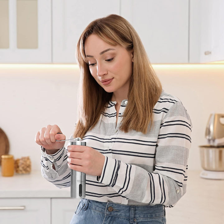 Joeji's Kitchen Kaffeemühle manuell mit Keramikmahlwerk - Tragbar Hand Espressomühle Edelstahl mit S