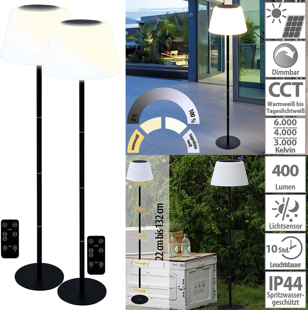 Lunartec LED Akku Tischleuchte: 2er-Set Solar-LED-Tisch- & Stehleuchte, Fernbedienung, CCT, 400 lm (