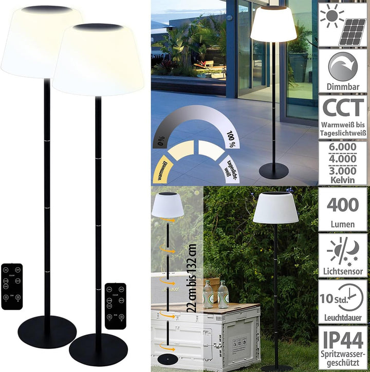 Lunartec LED Akku Tischleuchte: 2er-Set Solar-LED-Tisch- & Stehleuchte, Fernbedienung, CCT, 400 lm (