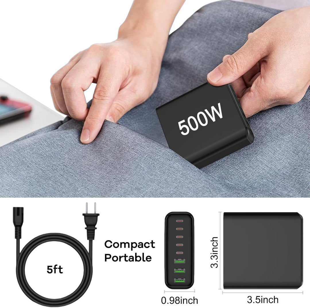 USB C Ladegerät Mehrfach: 500W 8-Port Schnellladegerät mit USB-C und USB-A, USB c Netzteil für iPhon