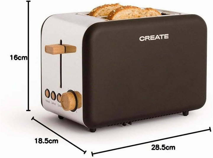 CREATE/TOAST RETRO/Toaster Schwarz / 6 Leistungsstufen, Krümelschublade, Thermostat, Auftauen, Aufwä