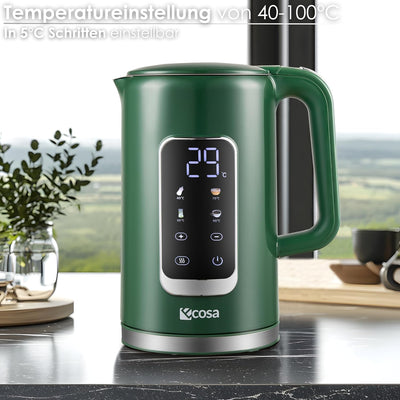 Wasserkocher Edelstahl mit Temperatureinstellung (40°C-100°C) 1,7 Liter 2200 Watt Teekocher 100% BPA