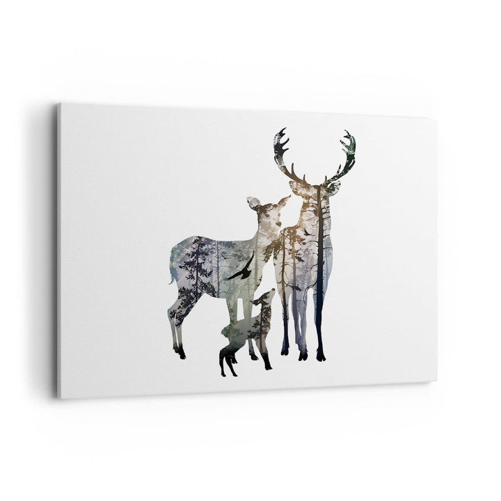 Bilder auf Leinwand 100x70cm Leinwandbild Deer Familie Wildheit Illustration Gross Wanddeko Bild Sch