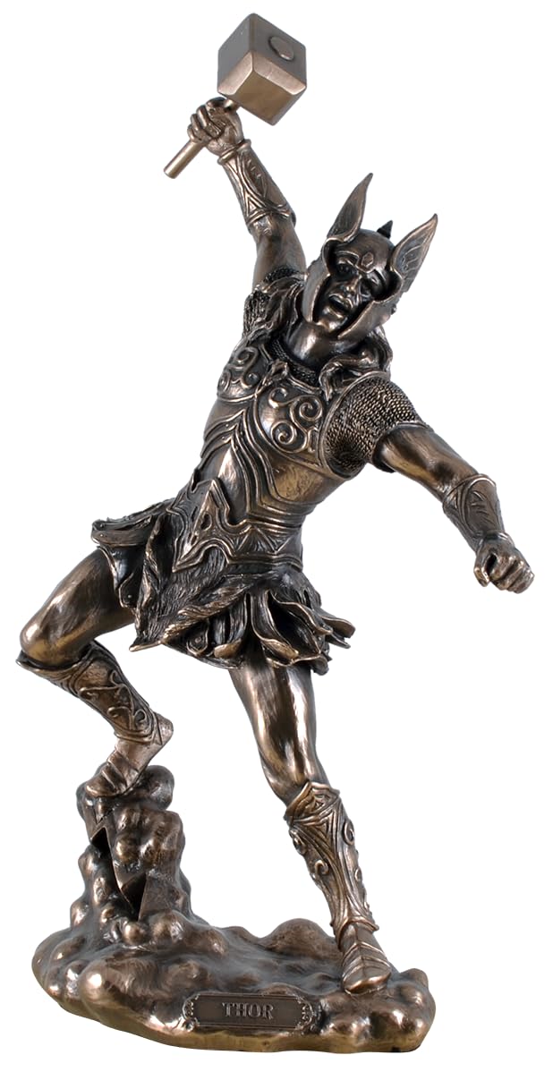 Nordischer Donnergott Thor in Rüstung Gott Figur bronziert Odin Skulptur by Veronese