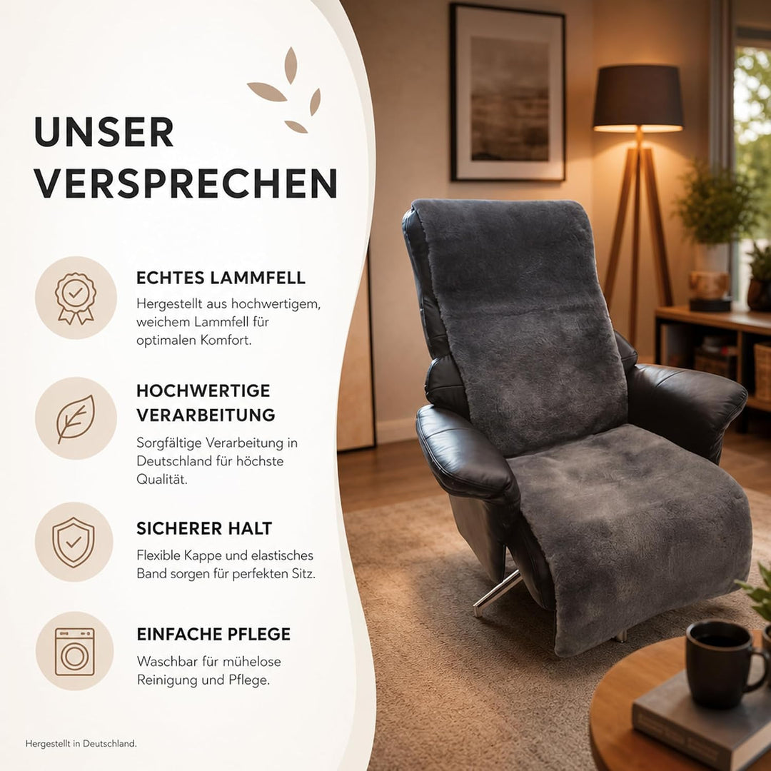 Sesselschoner Lammfell Premium Sesselauflage Relax, Sesselschutz - Breite 50 cm (Länge 160 cm, Schie