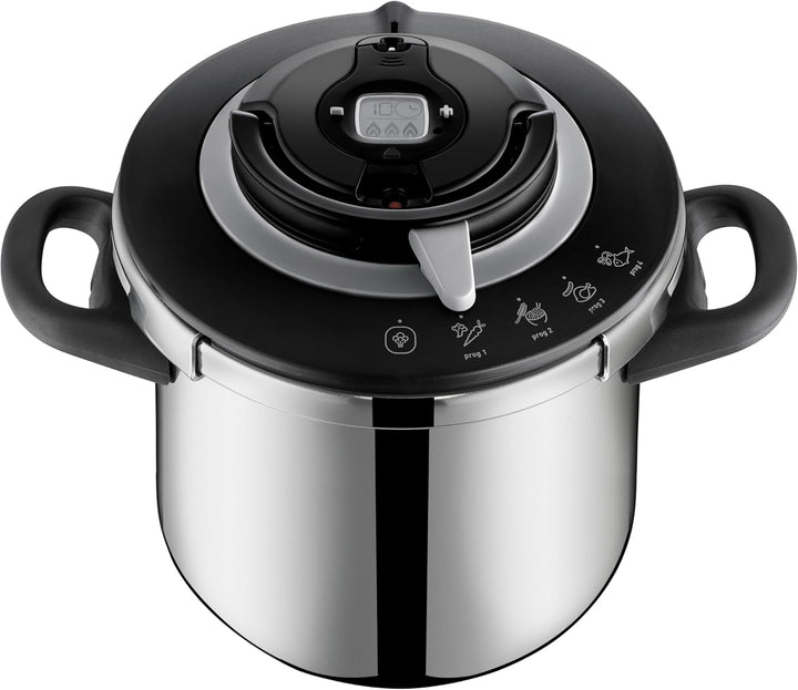 SEB Clipso+ Chef 10 l Schnellkochtopf, 7-10 Personen, Induktion, 4-Kochprogramme, Öffnen und Schlies