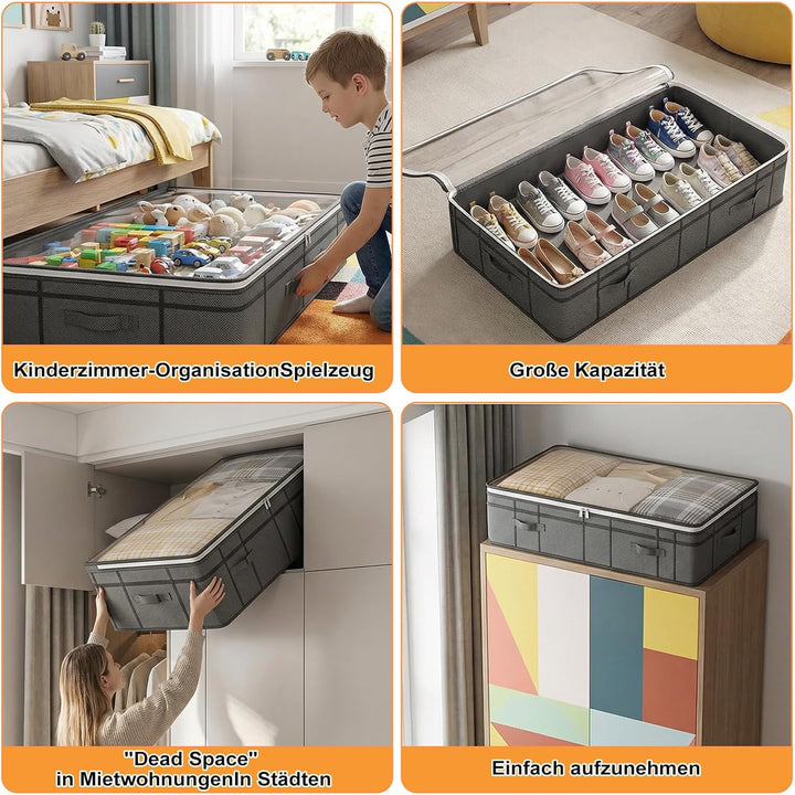 Unterbett Aufbewahrungsbox 2 Stück Unterbettkommode mit Sichtfenster, Faltbar, langlebigem Material