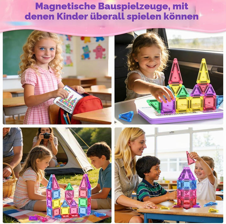 40 Magnetische Bausteine Mini Reise Set, Magnetspielzeug Kinder, Magnetische Platten Montessori Lern