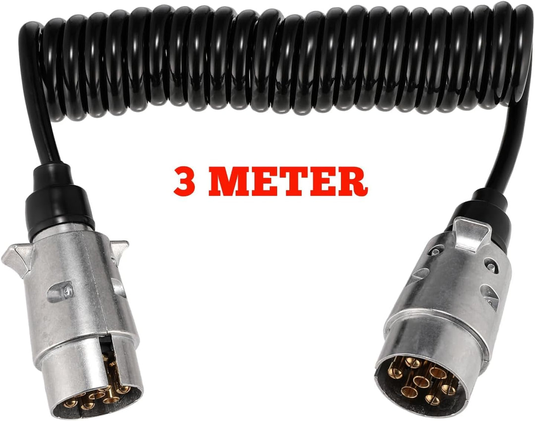 GEARMONSTER 3 Meter 12V Anhängerkabel 7 Polig, Anhänger Verlängerungskabel Spiralkabel Adapter Metal