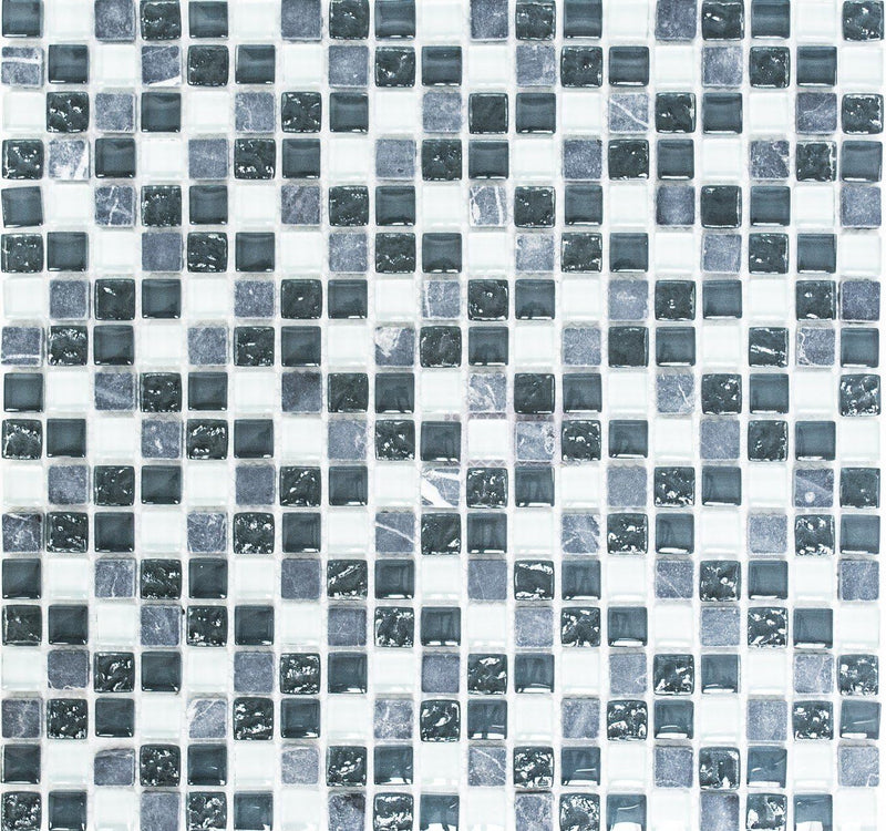 Mosaik Quadrat Crystal/Stein mix grau Glas Naturstein Fliesenspiegel, Mosaikstein Format: 15x15x8 mm