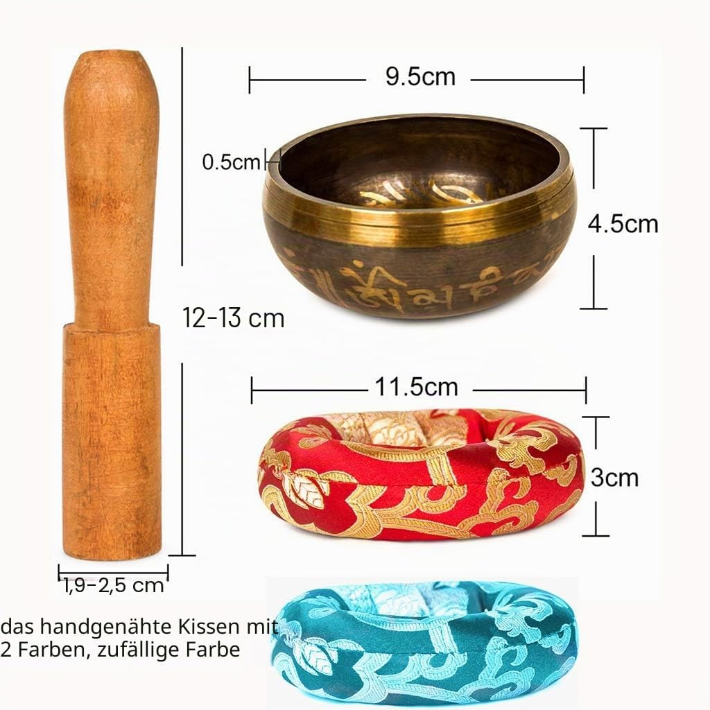 Tibetische Klangschale Set,Klangschalen Set 9.5cm Traditionelle Klangschale mit Holzstreicher und ha