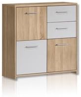 FORTE Quadro Kommode mit 3 Türen und 2 Schubladen, Holzwerkstoff, Sonoma Eiche / Weiss, 77.2 x 29.6