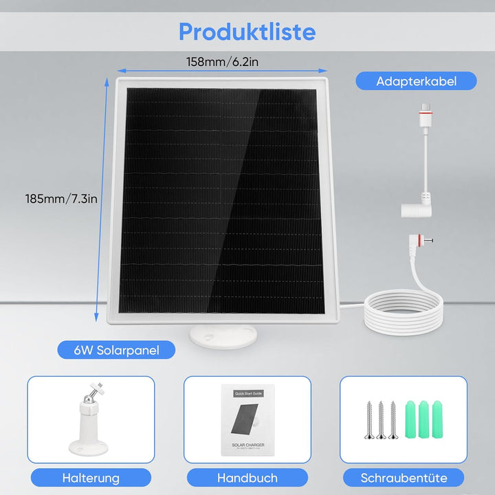 6W Solarpanel für Ring Kamera, Überwachungskamera Solarpanel mit 360° Einstellbares, IP66 Wasserdich
