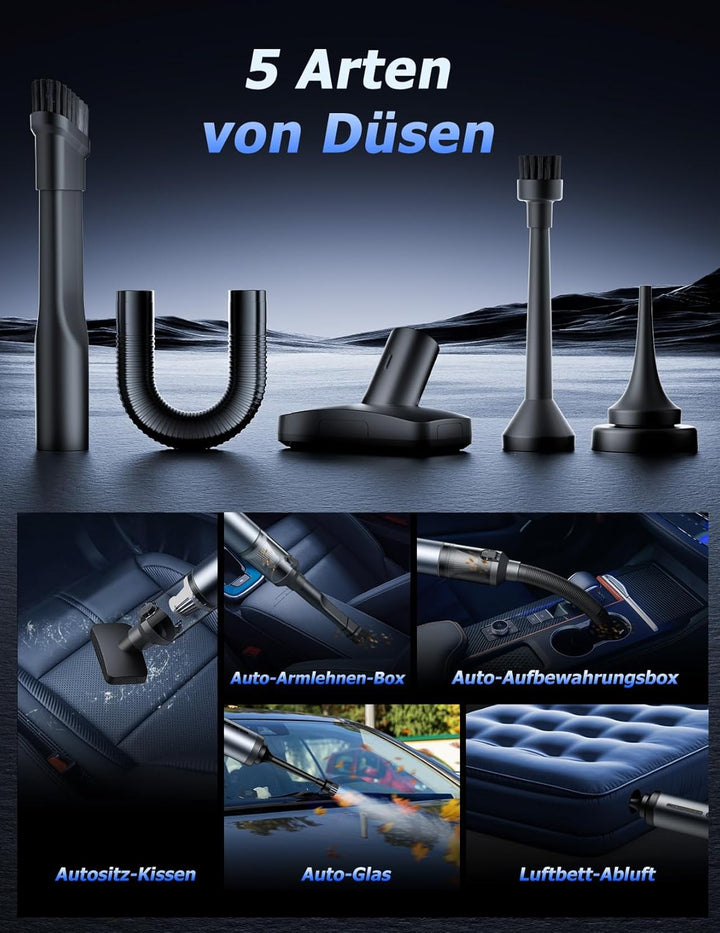 handstaubsauger akku,16000PA Akku-Autostaubsauger,6-in-1 Auto Staubsauger Stark, 30 Min Laufzeit, US