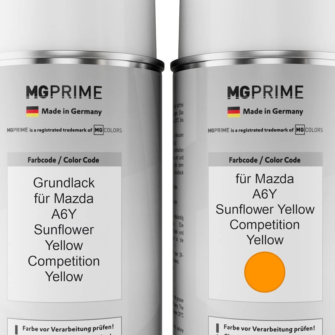 MG PRIME Autolack Sprühdosen Set für Mazda A6Y Sunflower Yellow/Competition Yellow Grundlack Basisla