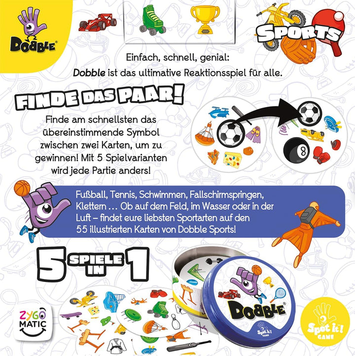 Asmodee, Dobble Sports, Zygomatic, Familienspiel, 2-8 Spieler, 6+ Jahre, 15 Minuten, Deutsch