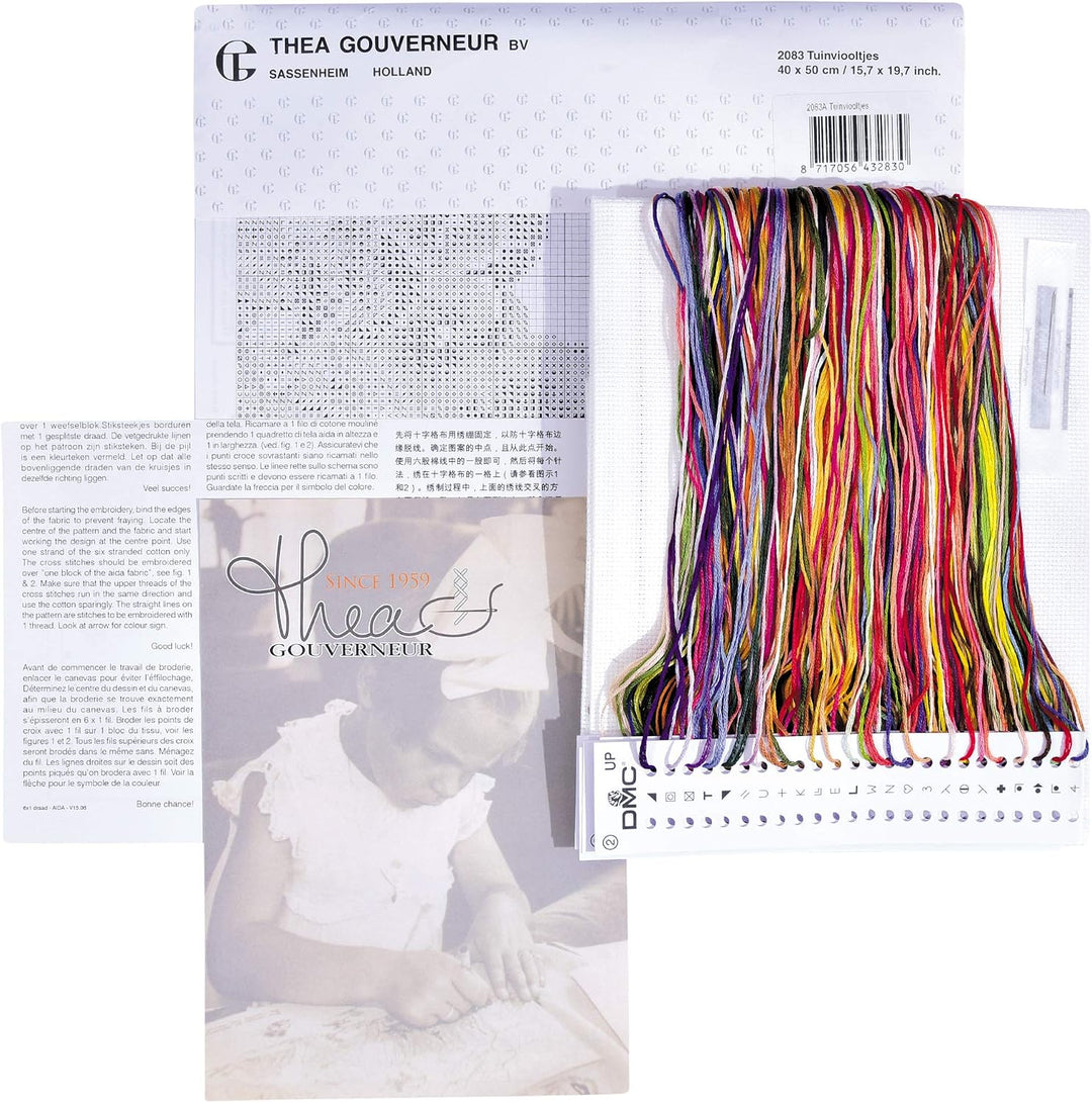 Thea Gouverneur - Kreuzstich-Set - Stiefmütterchen - Leinen - 32 Count - Für Erwachsene - 2083 40x50