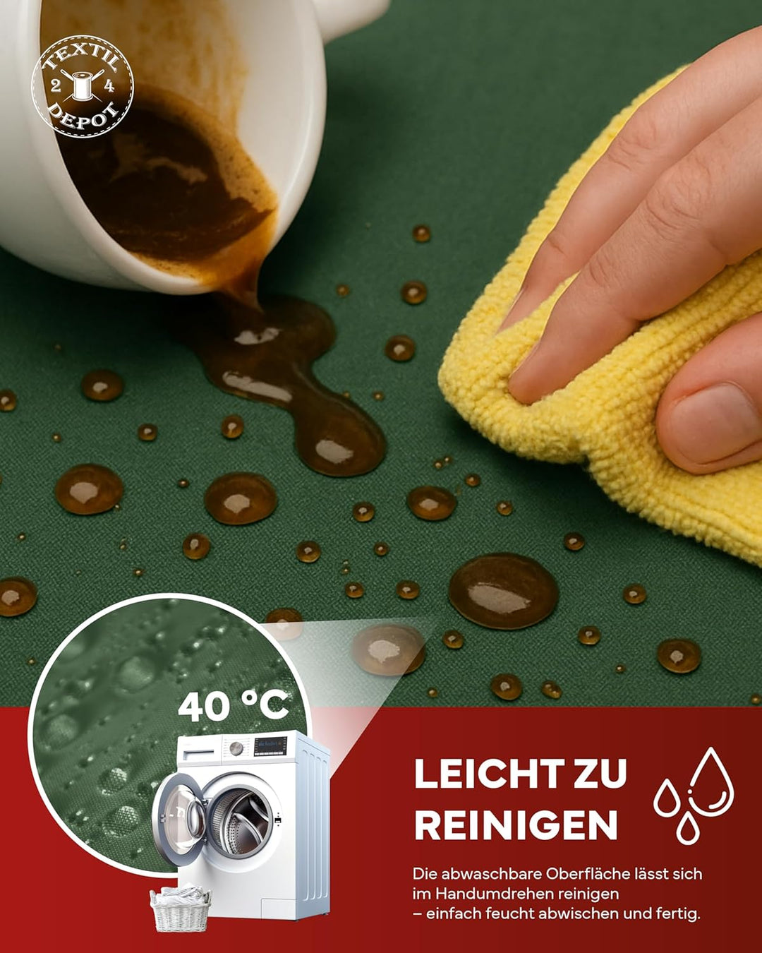 texpot Gartentischdecke 130 x 300 cm in Dunkelgrün mit Leinen Optik Lotuseffekt Fleckschutz Bügelfre