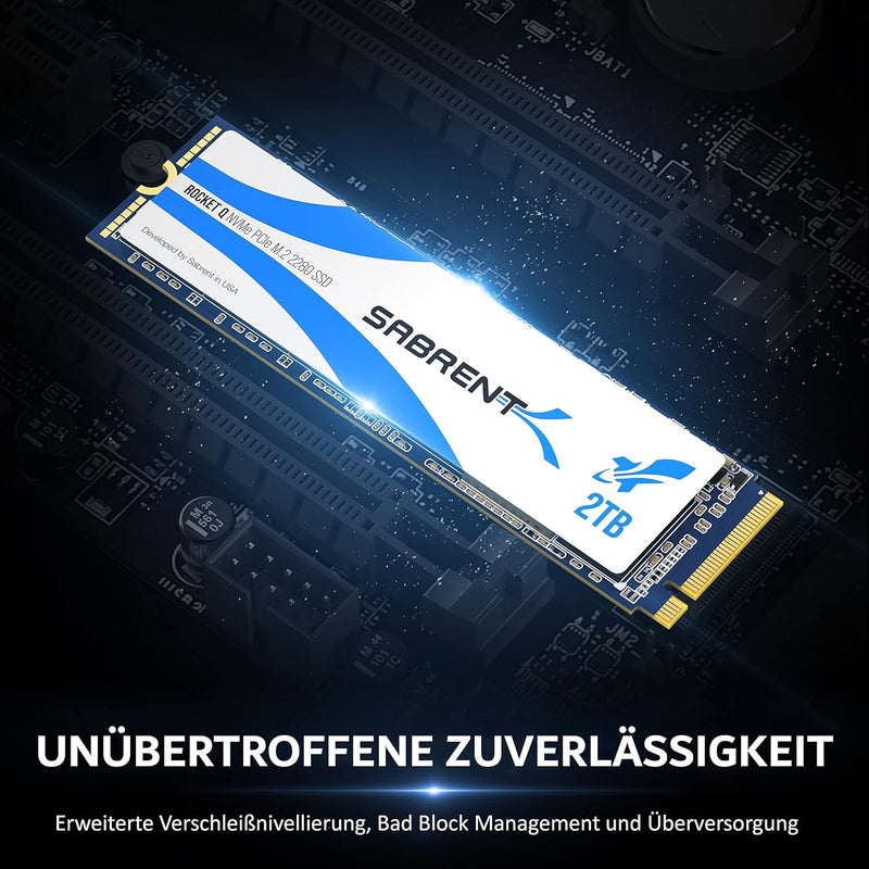 Sabrent M.2 NVMe SSD 2TB, Internes Solid State 3200 MB/s Lesen, PCIe 3.0 2280, intern Festplatte Hig