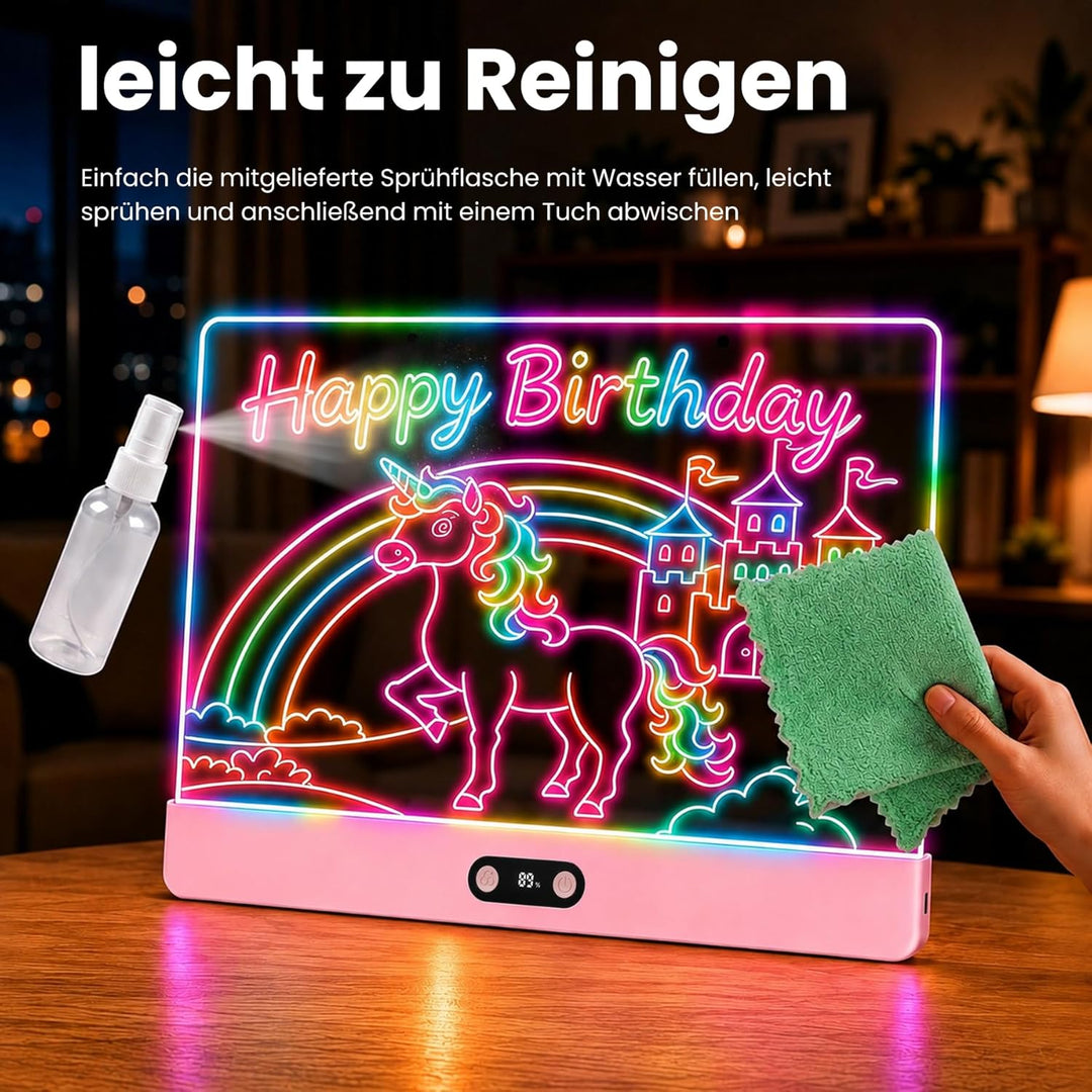 sylvwin LED Zeichenbrett Kinder – Neon Leuchtboard 35×26cm, 8 Farben & 3 Lichtmodi, LED Maltafel Wie