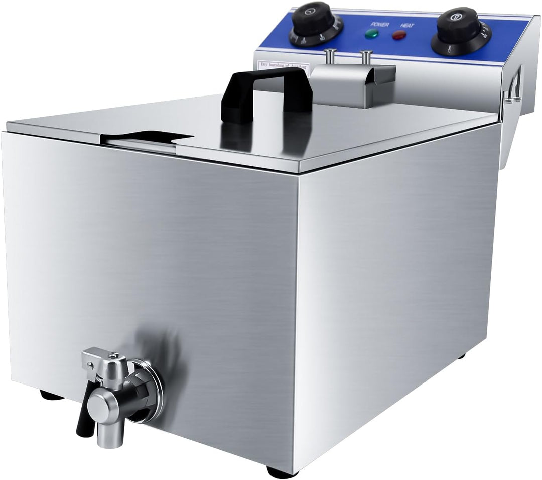 TAIMIKO Elektrische Fritteuse, Edelstahl, Thermostat 60 – 200 °C,Frittierkorb und Deckel, Entnehmbar