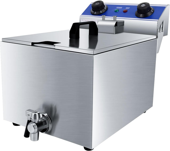 TAIMIKO Elektrische Fritteuse, Edelstahl, Thermostat 60 – 200 °C,Frittierkorb und Deckel, Entnehmbar