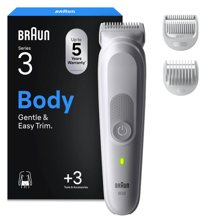 Braun Bodygroomer Series 3, Elektrischer Körperrasierer Herren mit 3 Zubehörteile, Kabelloser Trimme