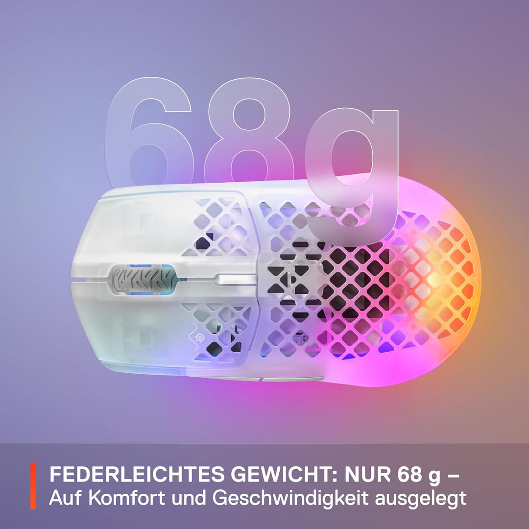 SteelSeries Aerox 3 Wireless Ghost - 2022 - Superleichte Gaming-Maus - 68g Gewicht und wasserabweise