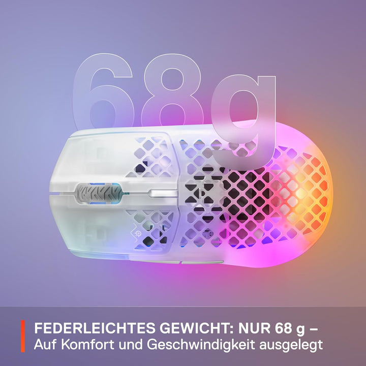 SteelSeries Aerox 3 Wireless Ghost - 2022 - Superleichte Gaming-Maus - 68g Gewicht und wasserabweise