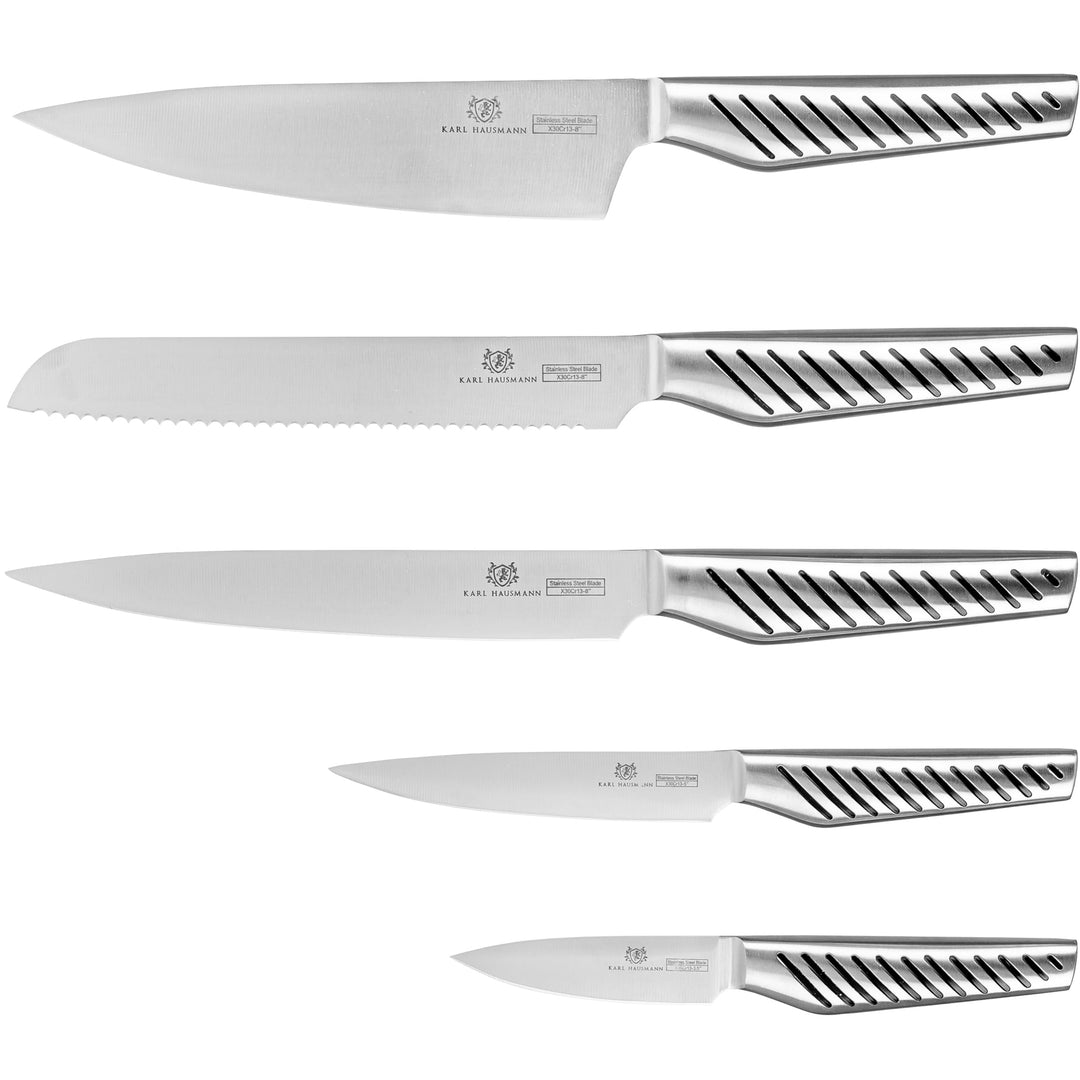 KARL HAUSMANN Messer Set ohne Block - 5 Teilig - Küchenmesser Set aus Edelstahl X30Cr13 - Kochmesser
