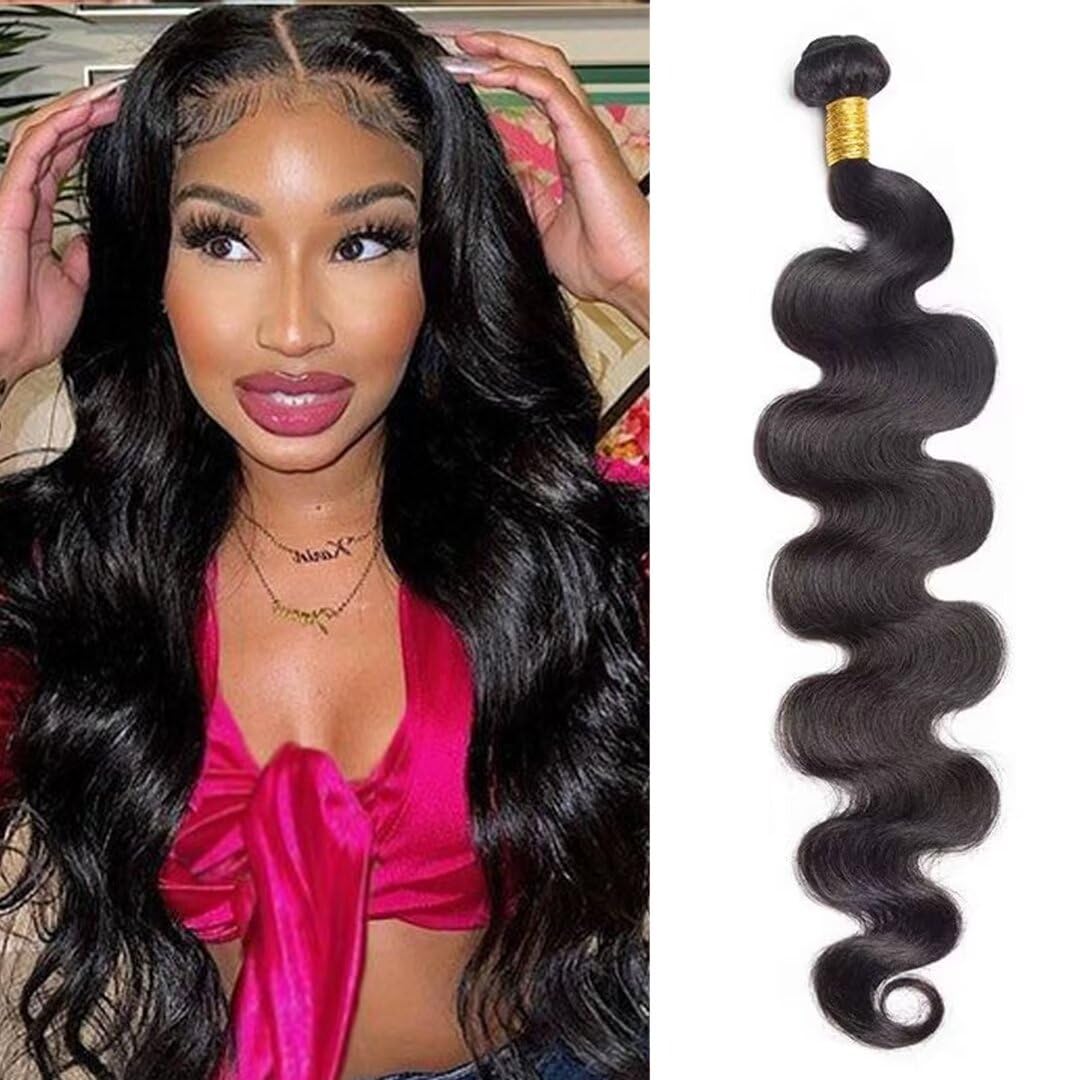 Huarisi 24 Inch Body Wave Bundles Human Hair Weave, 1 Bundle Brazilian Body Wave Hair Bundles for Bl