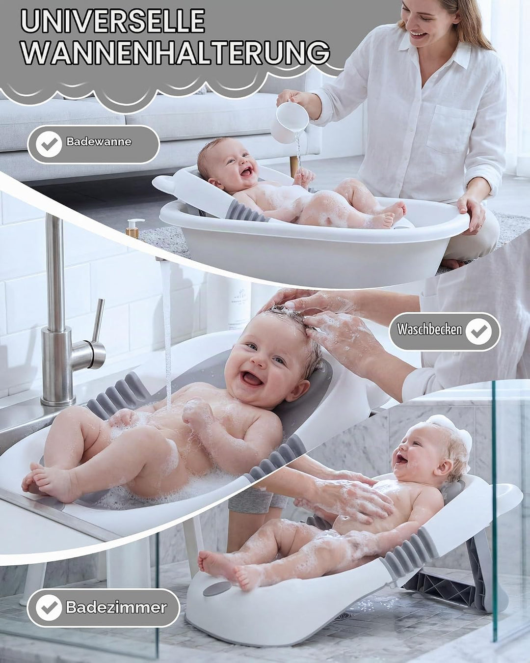 Faltbare Babybadewanne,Badewannenstütze für Neugeborene und Kleinkinder mit rutschfesten Saugnäpfen,