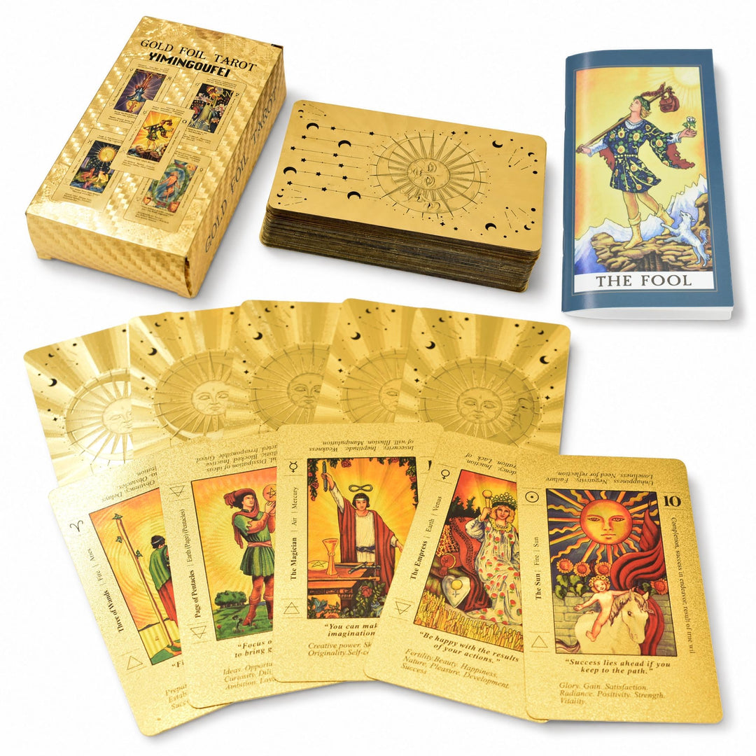 YIMINGOUFEI Englisches Waite-Tarot-Deck mit Goldfolie, 78 Karten mit Anleitung, wasserdichtes PVC-De