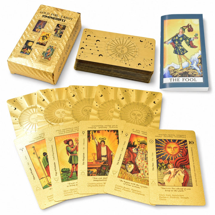 YIMINGOUFEI Englisches Waite-Tarot-Deck mit Goldfolie, 78 Karten mit Anleitung, wasserdichtes PVC-De
