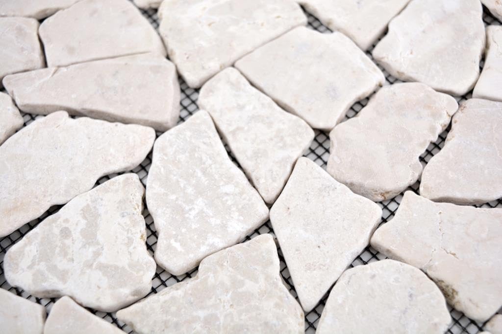 Mosaik Bruch/Ciot uni Biancone Marmor Naturstein Küche, Mosaikstein Format: 15-69x8 mm, Bogengrösse: