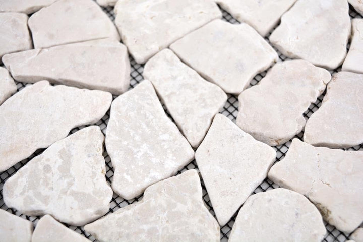 Mosaik Bruch/Ciot uni Biancone Marmor Naturstein Küche, Mosaikstein Format: 15-69x8 mm, Bogengrösse: