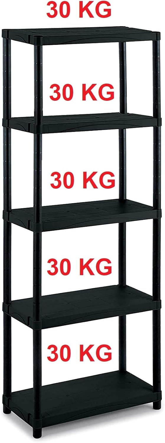 Megashopitalia Modulares Regal mit 5 Böden für den Innenbereich aus Kunststoff 30 kg pro Regal (L70