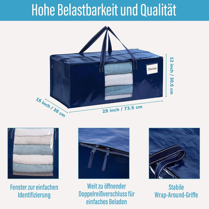 VENO 87 Liter extra grosse Umzugstaschen mit starke Griffe und Reissverschlüsse Faltbare Aufbewahrun