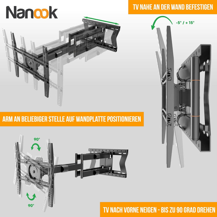 Nanook 4100 Langarm-TV-Wandhalterung für 42-85-Zoll-Fernseher, Extra langer Auszug bis zu 100 cm, St