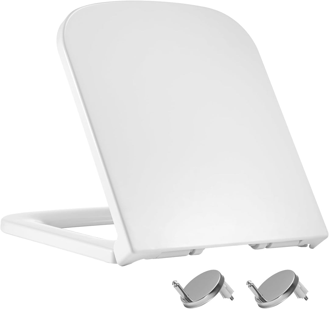 Toilettendeckel Eckig 36x42x4 cm mit Absenkautomatik & Montageset – Quadratischer WC-Sitz Weiss, Sof